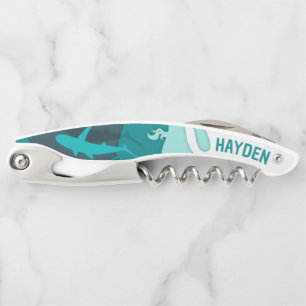 Cool Shark Abstract Art Personalised Waiter's Corkscrew
