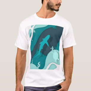 Cool Shark and Turtle Abstract Art T-Shirt