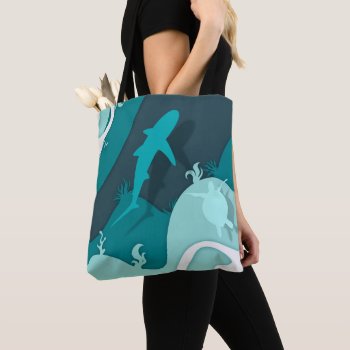 Cool Shark And Turtle Abstract Art Tote Bag by beachcafe at Zazzle