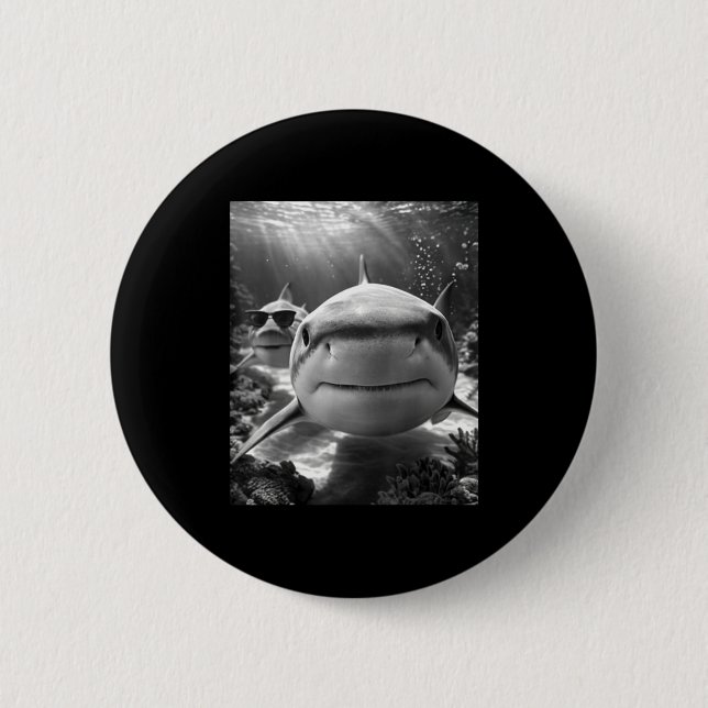 Cool Shark Animal Selfie  Button (Front)