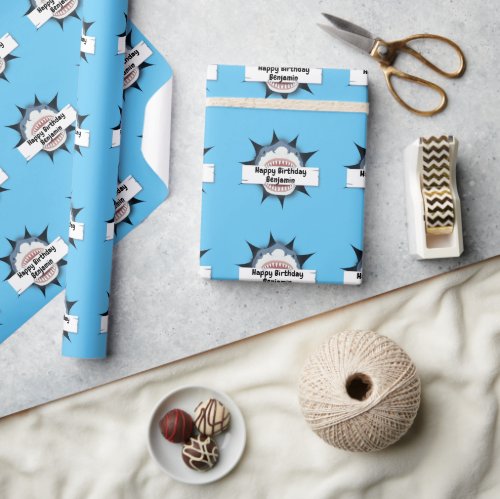 Cool Shark Happy Birthday Name Wrapping Paper