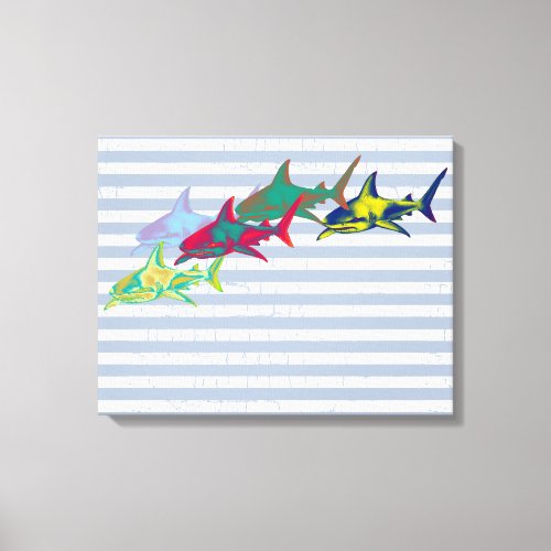 cool shark on white stripes canvas print