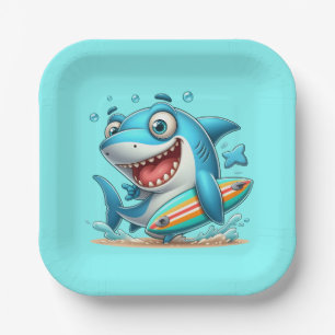 Cool shark party beach paper plates