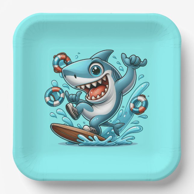 Cool shark party beach  paper plates (Front)