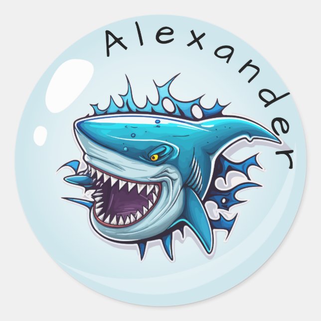 Cool Shark Personalize Classic Round Sticker (Front)
