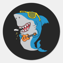Cool shark playing guitar classic round sticker