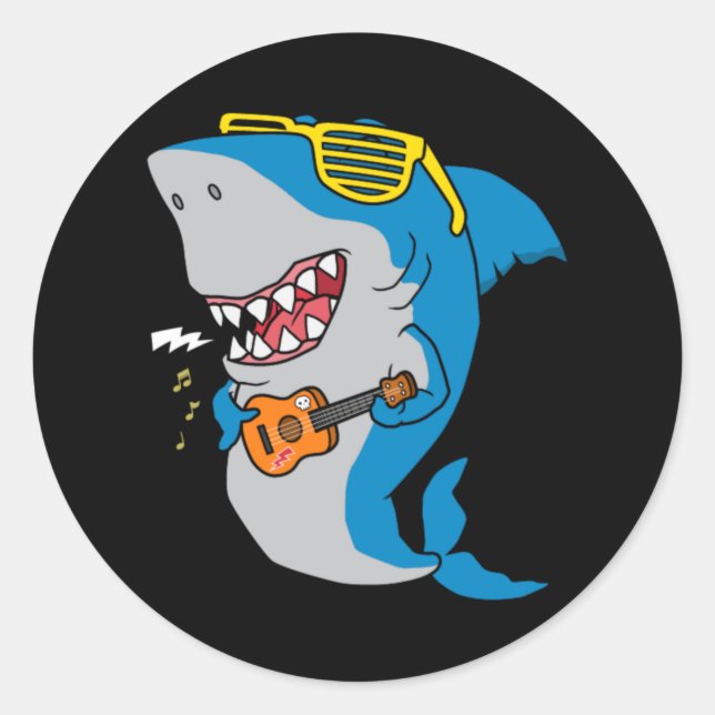 Cool shark playing guitar classic round sticker (Front)