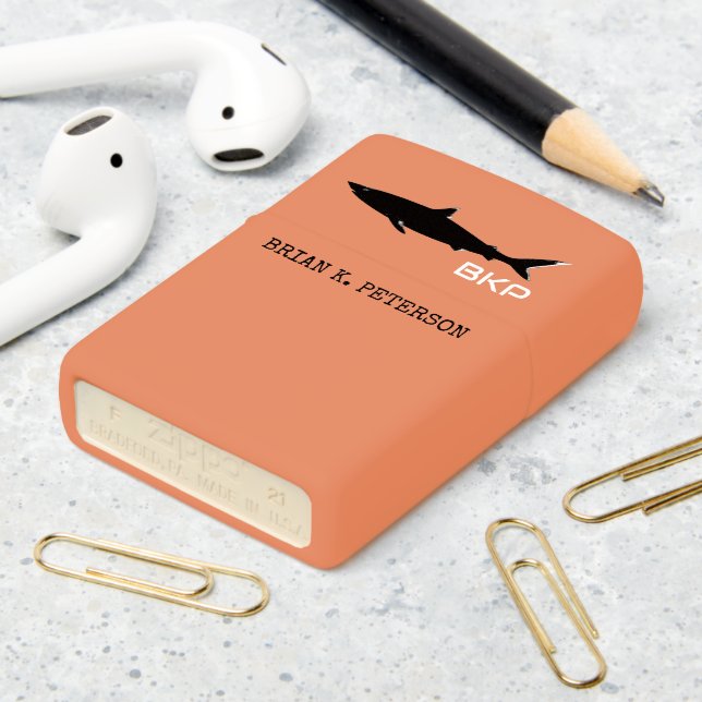 Cool Shark Stylish Custom Name Zippo Lighter (On Table 2)