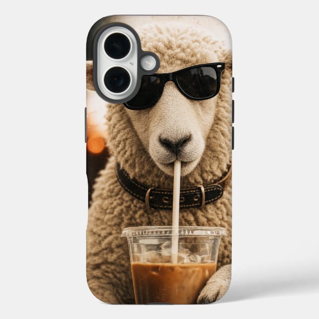 Cool Sheep Drinking Iced Coffee Case-Mate iPhone Case (Back)