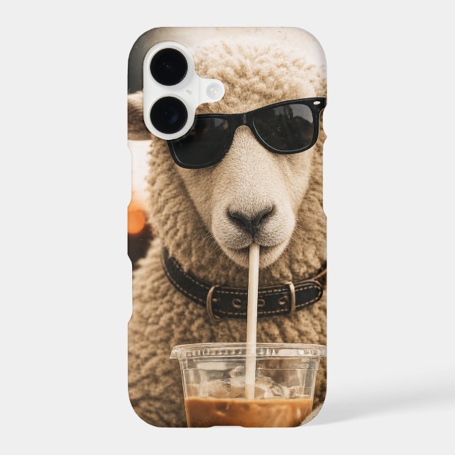 Cool Sheep Drinking Iced Coffee iPhone Case (Back)