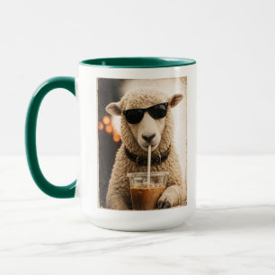 Cool Sheep Drinking Iced Coffee Mug