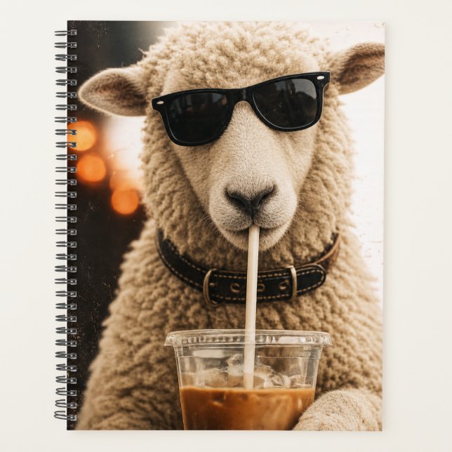 Cool Sheep Drinking Iced Coffee Planner (Front)