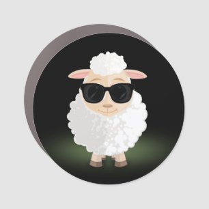 Cool Sheep Sunglasses Neon Green Funny Cartoon Car Magnet