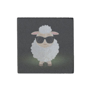 Cool Sheep Sunglasses Neon Green Funny Cartoon Stone Magnet