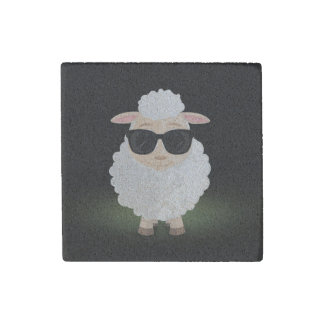 Cool Sheep Sunglasses Neon Green Funny Cartoon Stone Magnet