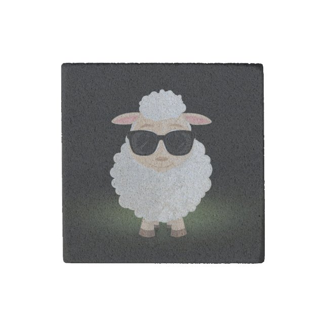 Cool Sheep Sunglasses Neon Green Funny Cartoon Stone Magnet (Front)