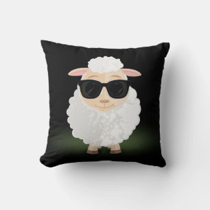 Cool Sheep Sunglasses Neon Green Modern Aesthetic Throw Pillow