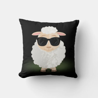 Cool Sheep Sunglasses Neon Green Modern Aesthetic  Throw Pillow