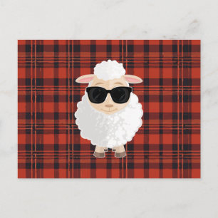 Cool Sheep Sunglasses Orange Black Plaid Cute Postcard