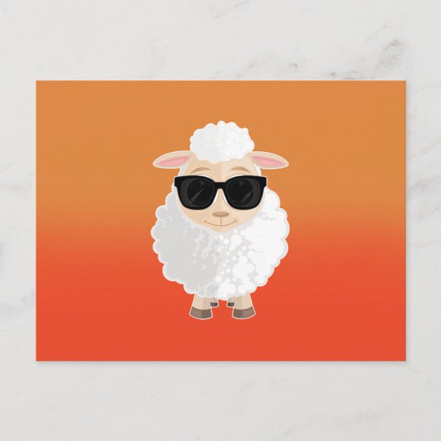 Cool Sheep Sunglasses Orange Gradient Cute Cartoon Postcard (Front)