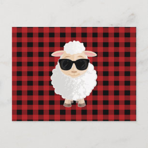 Cool Sheep Sunglasses Red Gingham Cute Cartoon Postcard