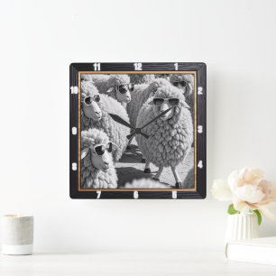 Cool Sheep with Sunglasses Square Wall Clock