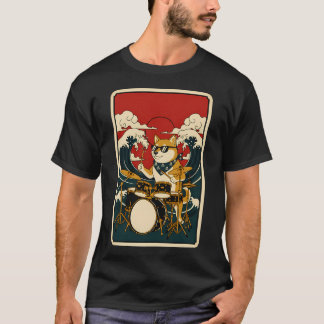 Cool Shiba Inu Drummer Japanese Wave Poster T-Shirt