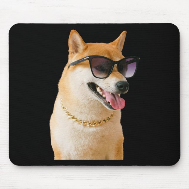 Cool Shiba Inu With Sungles And Gold Chain Sticker Mouse Pad (Front)