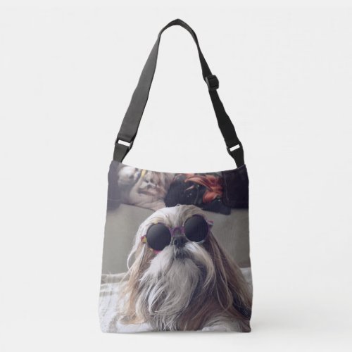 Cool Shih Tzu long hair vintage Sunglasses Photo Crossbody Bag