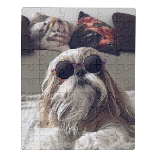 Cool Shih Tzu long hair vintage Sunglasses Photo Jigsaw Puzzle