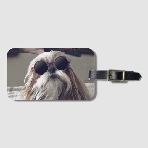 Cool Shih Tzu long hair vintage Sunglasses Photo Luggage Tag