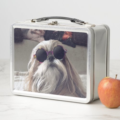 Cool Shih Tzu long hair vintage Sunglasses Photo Metal Lunch Box