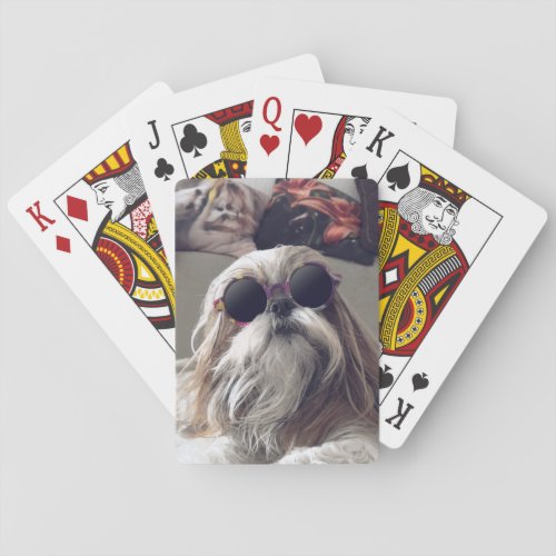 Cool Shih Tzu long hair vintage Sunglasses Photo Playing Cards