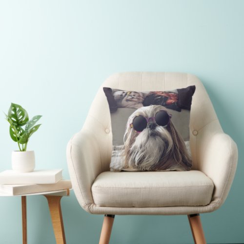 Cool Shih Tzu long hair vintage Sunglasses Photo Throw Pillow