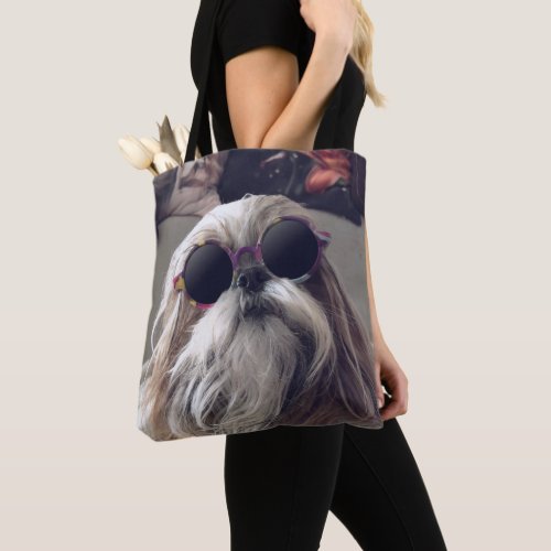 Cool Shih Tzu long hair vintage Sunglasses Photo Tote Bag