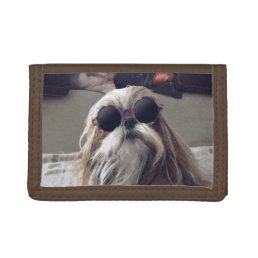 Cool Shih Tzu long hair vintage Sunglasses Photo Trifold Wallet