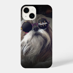 Cool Shih Tzu vintage retro glasses Photo Monogram iPhone 14 Case