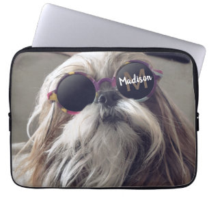 Cool Shih Tzu vintage retro glasses Photo Monogram Laptop Sleeve