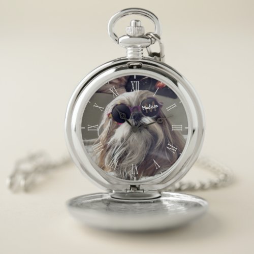 Cool Shih Tzu vintage retro glasses Photo Monogram Pocket Watch