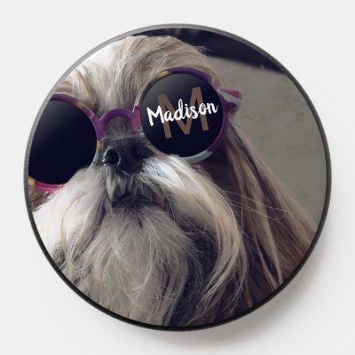 Cool Shih Tzu vintage retro glasses Photo Monogram PopSocket