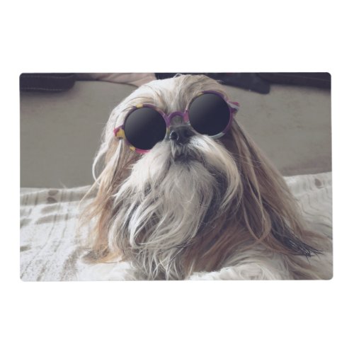 Cool ShihTzu long hair vintage Sunglasses Food mat