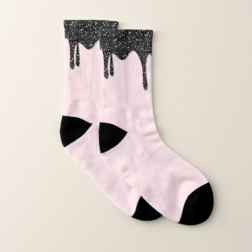 Cool Shiny Glitter Black  Drops Socks