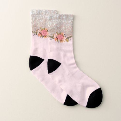 Cool Shiny Glitter Watercolor Flowers Socks