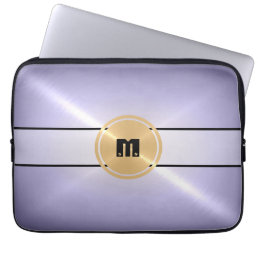Cool Shiny Stainless Steel Metal and Gold Button 5 Laptop Sleeve