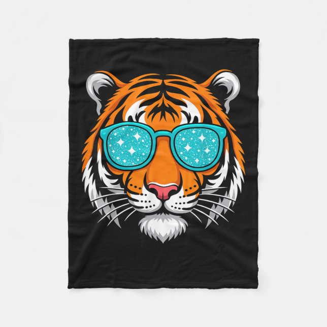 Cool Shirts For Boys Kids, Funny Tiger Sungles  Fleece Blanket (Front)