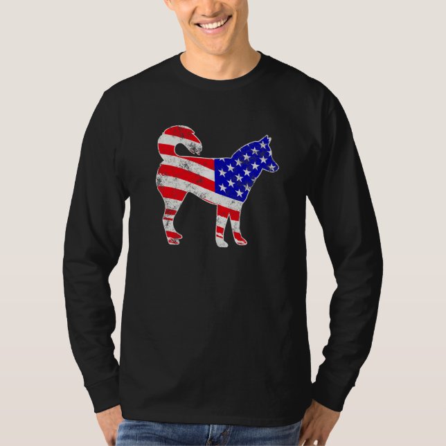Cool Siberian Husky Dog Usa Flag Patriotic 4th Of  T-Shirt (Front)