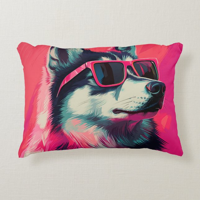 Cool Siberian Husky dog with sunglasses Accent Pillow (Front)