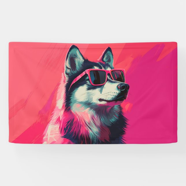 Cool Siberian Husky dog with sunglasses Banner (Horizontal)