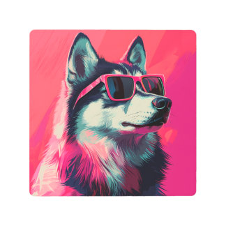 Cool Siberian Husky dog with sunglasses Metal Print
