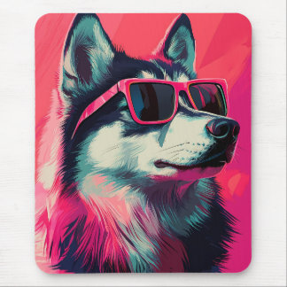 Cool Siberian Husky dog with sunglasses Mouse Pad